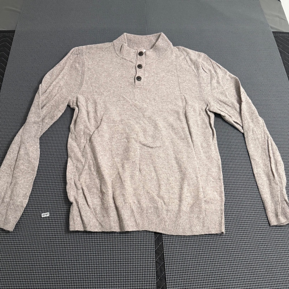 Gap Mens Oatmeal Heather Mock Neck Button Henley Sweater Tan Beige Small